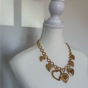 Anthropologie Gold Heart Charm Statement Necklace - Women Jewelry